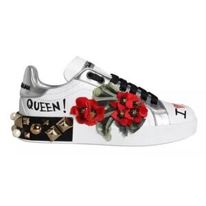 Dolce & Gabbana ​Portofino Leather Sneakers Geranium studs White Red 36.5